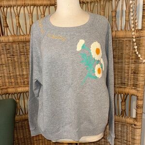 Lucky Brand Heather Gray Daisy Embroidered Sweatshirt